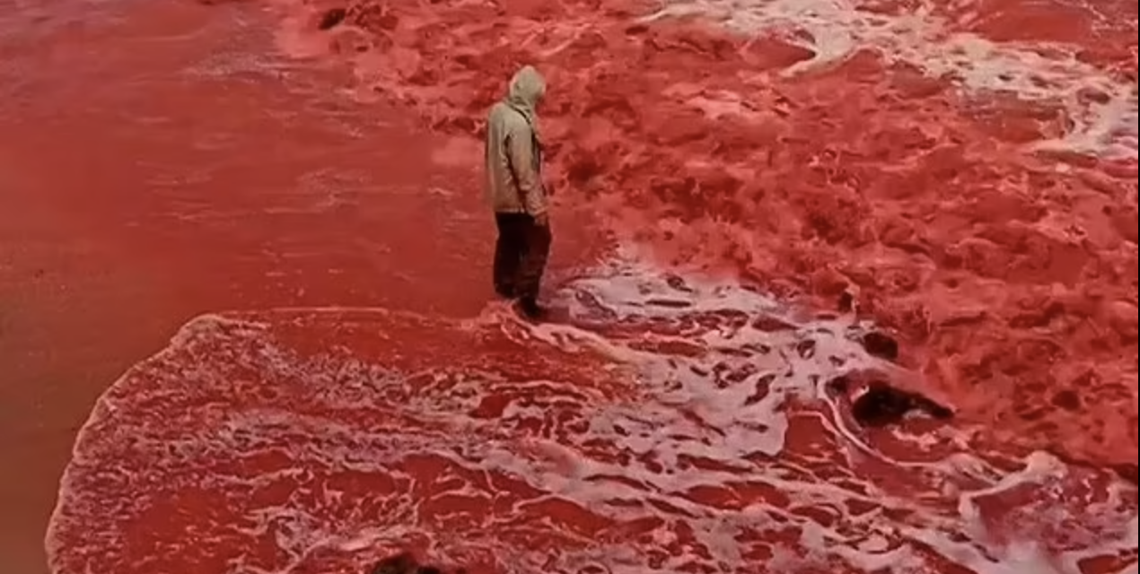 ‘Blood Rain’ turns beach in Iran bright red just before blood moon Purim eclipse